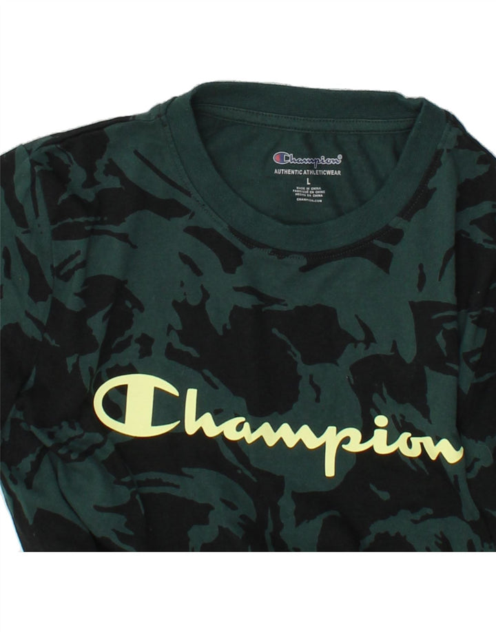 CHAMPION Boys Abstract Pattern Graphic T-Shirt Top 11-12 Years Large Green Vintage Champion and Second-Hand Champion from Messina Hembry 