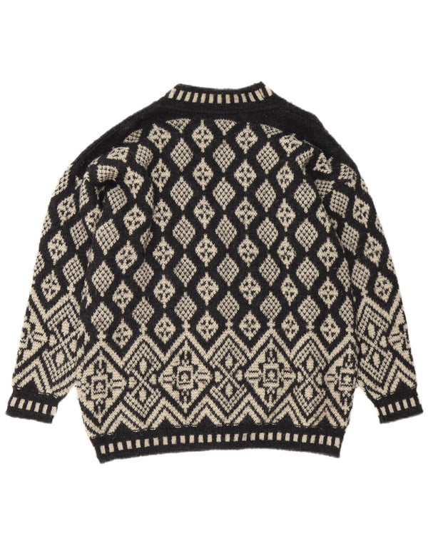 Vintage Womens Cardigan Sweater UK 16 Large Black Fair Isle
