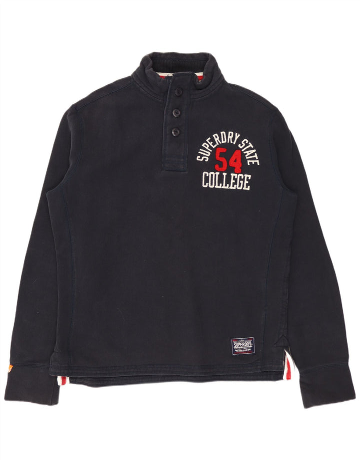 Superdry Herre grafisk knap-hals sweatshirt jumper stor marineblå bomuld