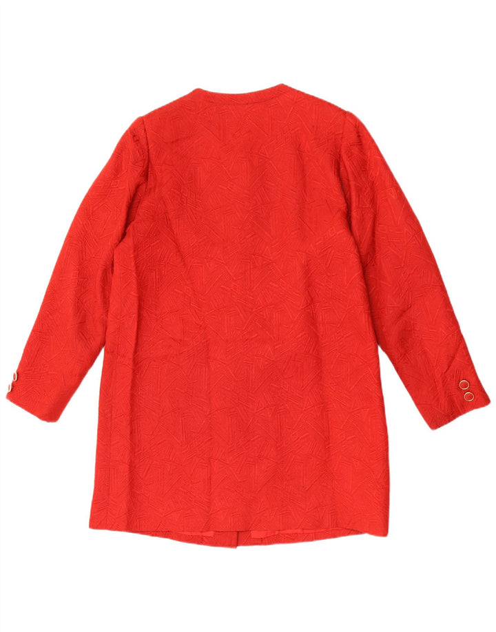 Vintage mujer longline Blazer chaqueta Reino Unido 12 medio rojo geométrico