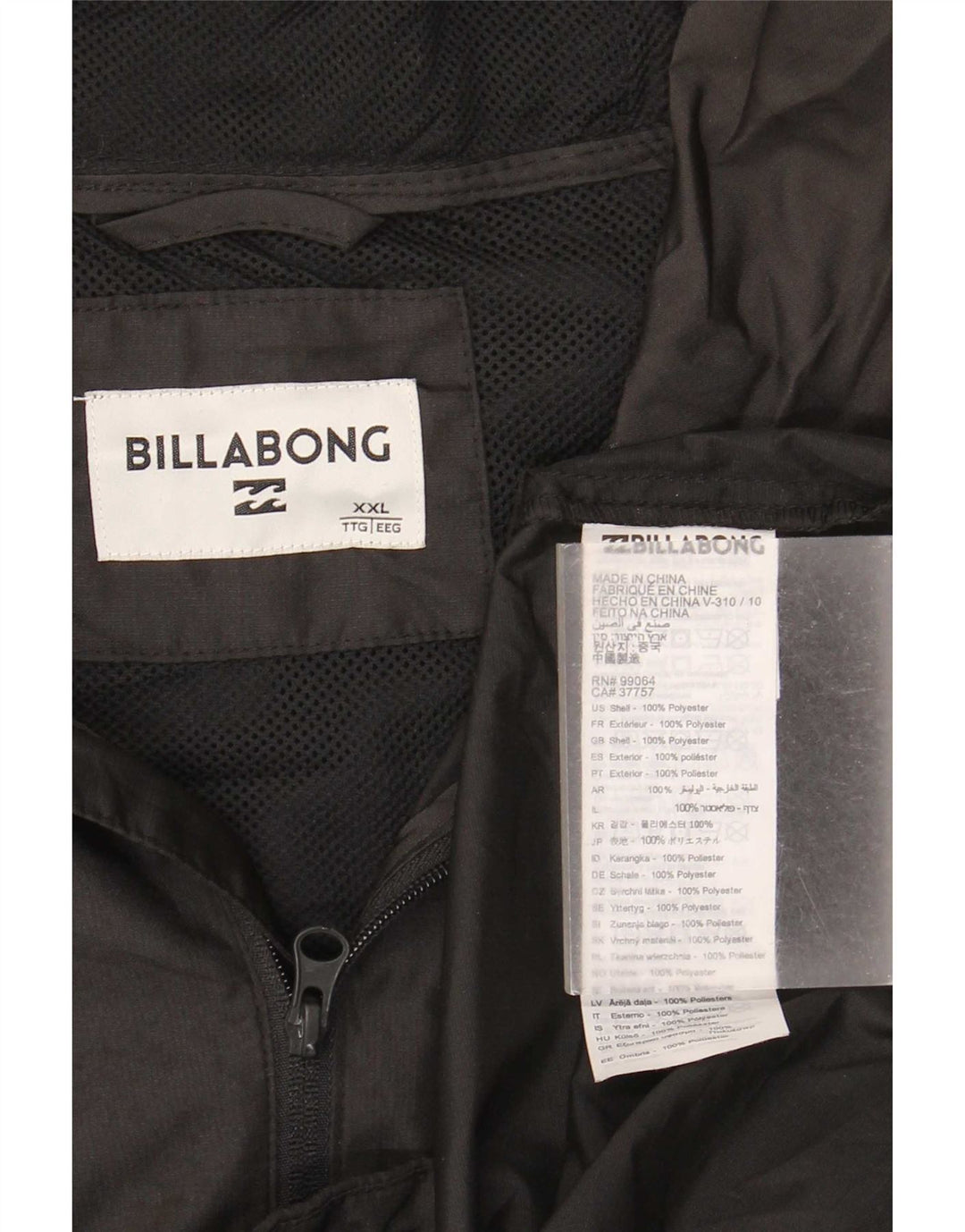 Billabong Mens Graphic Hooded Rain Jacket UK 44 2XL Black Polyester