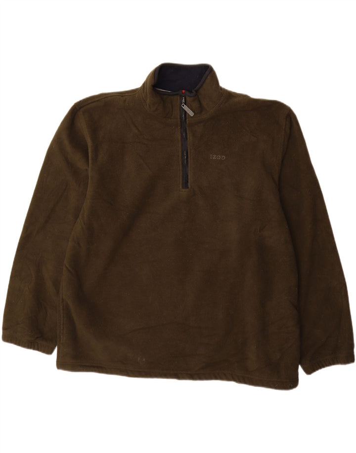 IZOD Mens Zip Neck Fleece Jumper XL Khaki Polyester