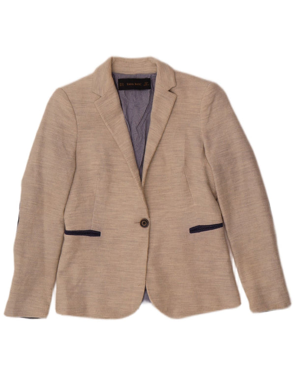 Zara Dame 1 Knap Blazer Jacket UK 12 Medium Beige Polyester