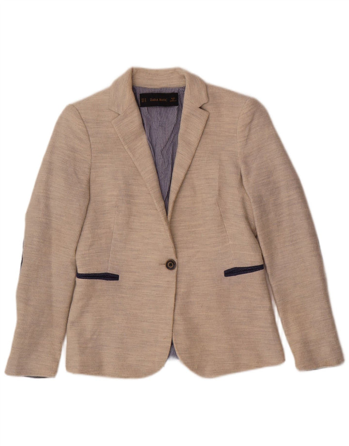 Zara Veste Blazer 1 Bouton Femme UK 12 Polyester Beige Moyen
