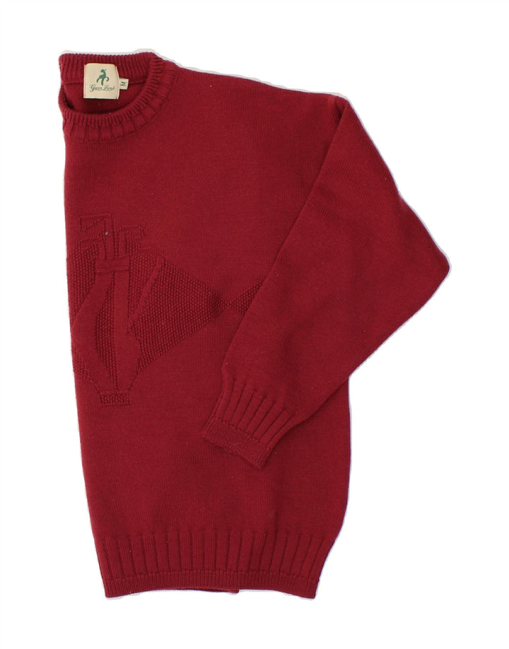 VINTAGE Womens Graphic Crew Neck Jumper Sweater UK 14 Medium Red Wool Vintage Vintage and Second-Hand Vintage from Messina Hembry 