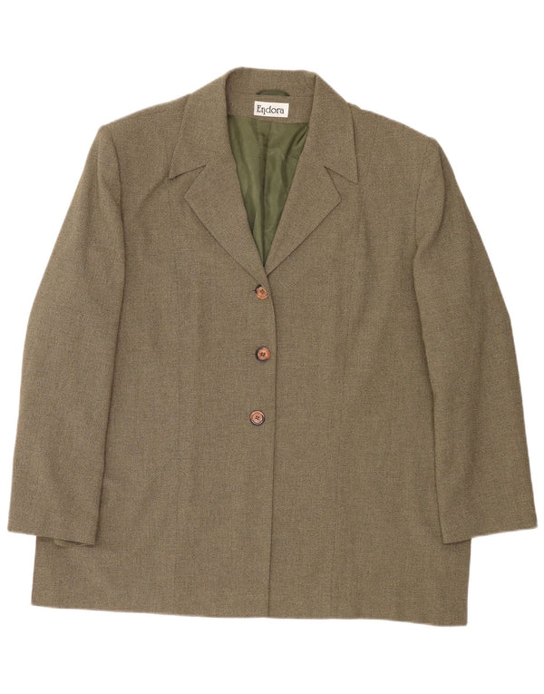 Endora Womens 3 Button Blazer Jacket UK 20 2XL Khaki Polyester