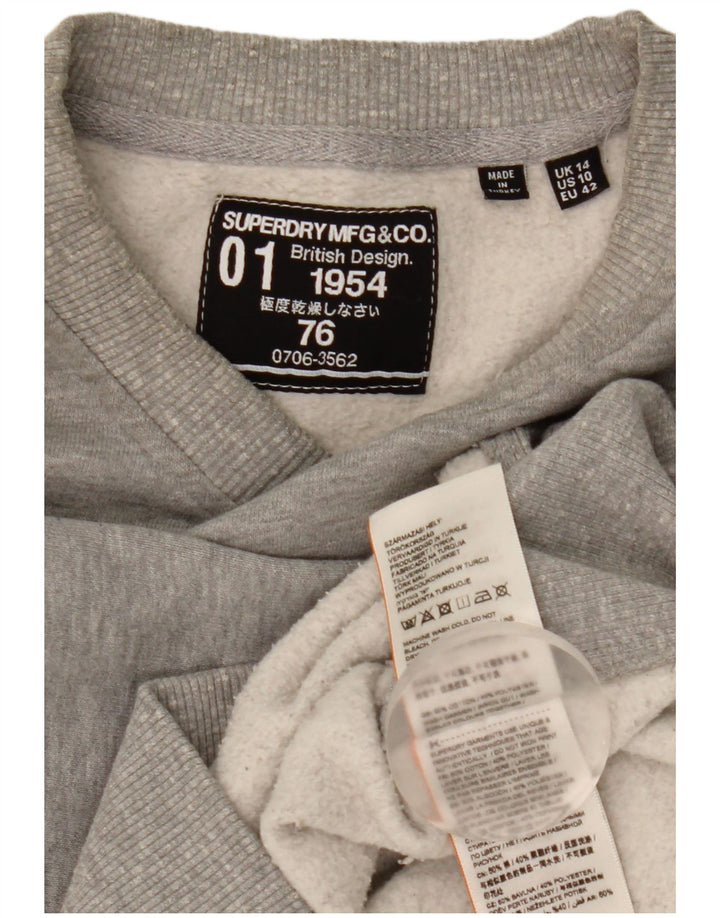 Superdry Womens Grafisk Oversized Sweatshirt Jumper UK 14 Stor Grå Bomuld