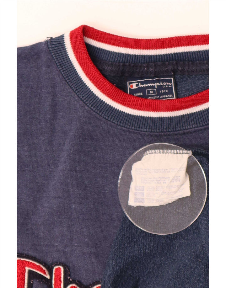 Champion Mens Graphic Sweatshirt Jumper Medium Navy Blue Colourblock Cotton