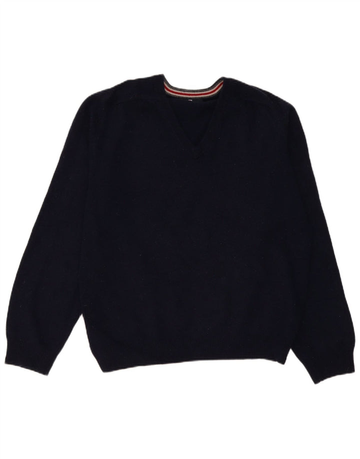 Marks & Spencer Mens V-Neck Jumper Sweater Large Navy Blue Lambswool