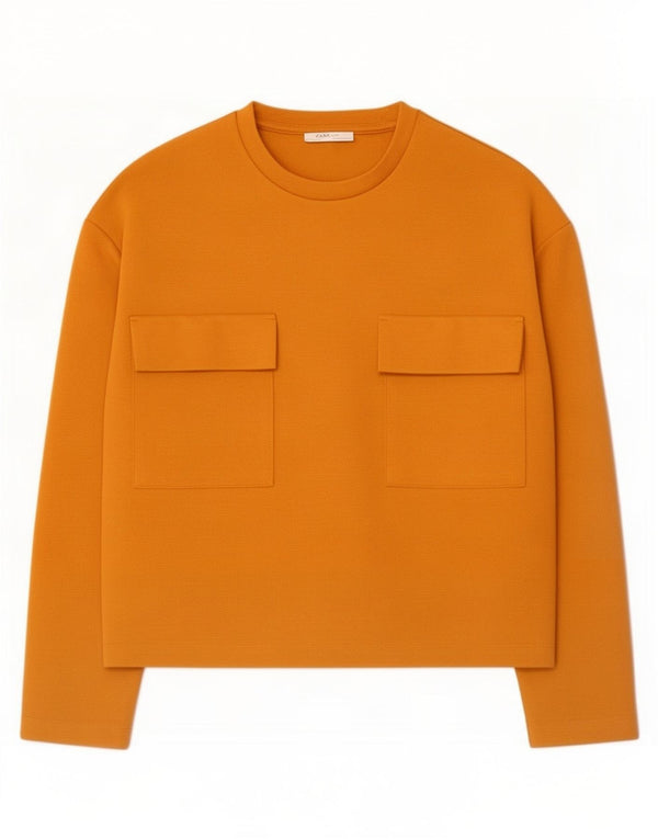 Zara Mujer Top Manga Larga UK 44 Medio Naranja