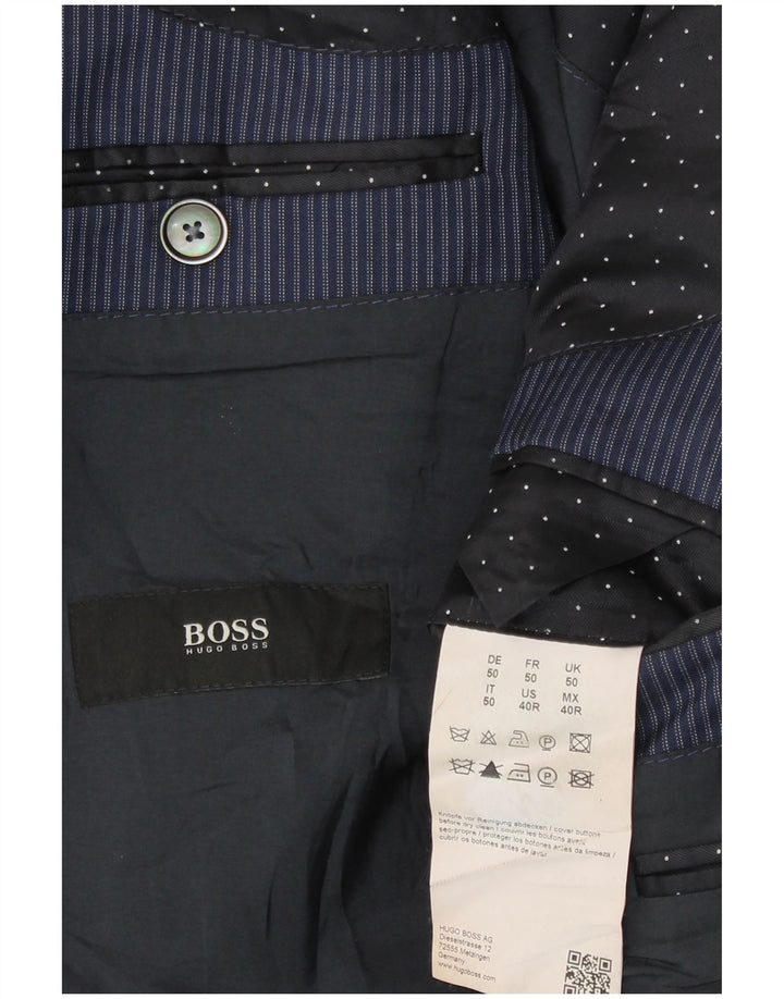 Giacca blazer da uomo a 2 bottoni Hugo Boss EU 50 grande gessato blu navy