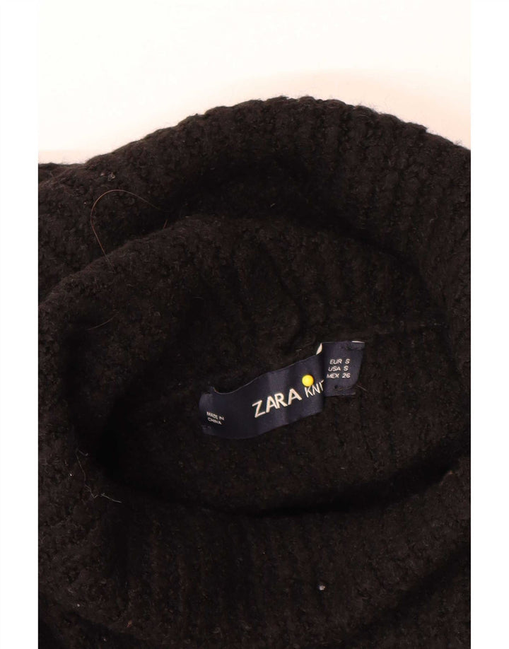 Zara Womens Oversized Roll Neck Jumper Sweater UK 10 Small Black Acrylic