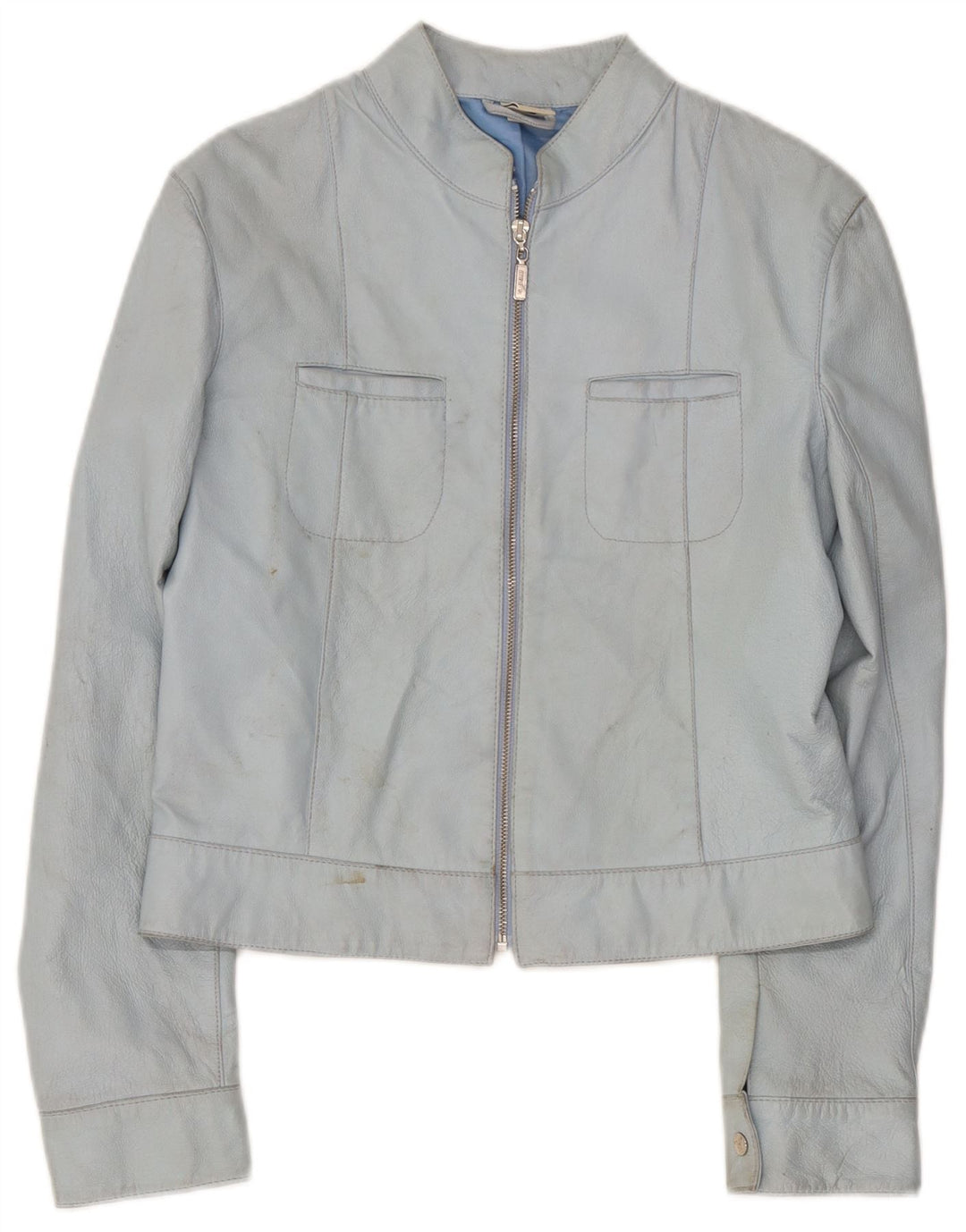 Giacca in pelle da donna vintage UK 14 in pelle blu medio