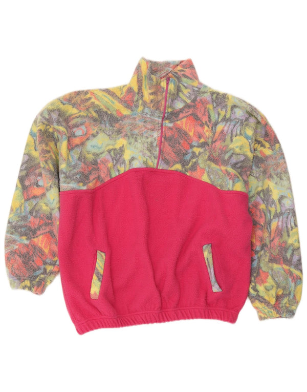 Vintage Damen Fleecepullover mit abstraktem Muster UK 20 2XL Rosa Farbblock