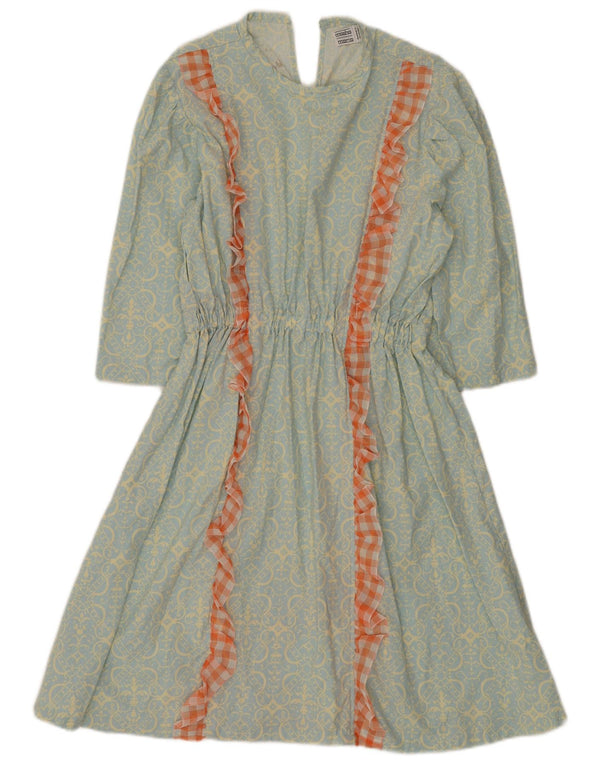 Abito vintage da donna a linea A con maniche a 3/4 UK 12 Blu medio floreale