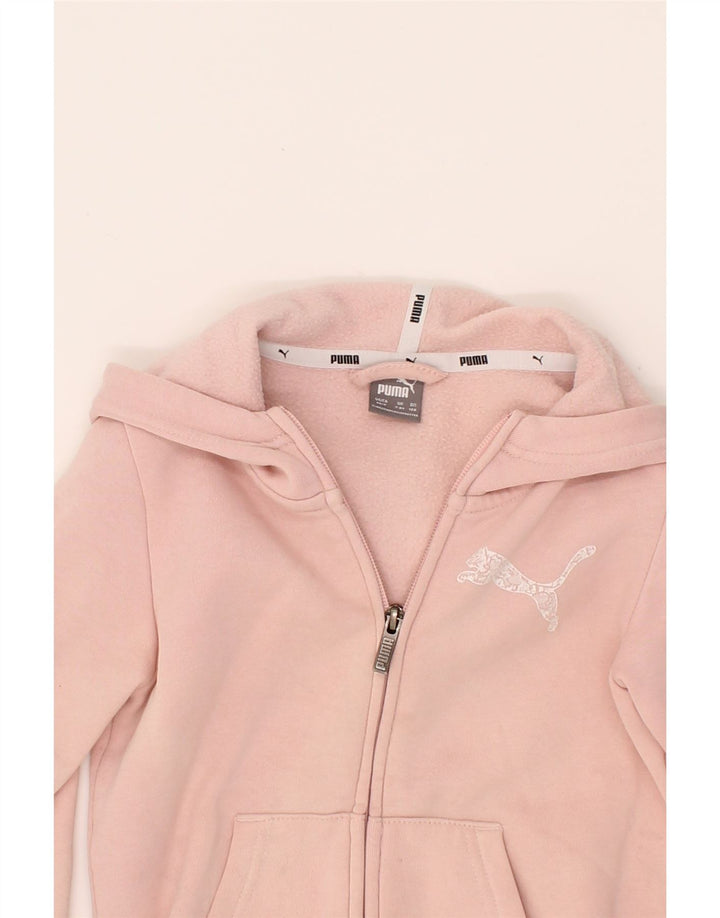 PUMA Girls Zip Hoodie Sweater 7-8 Years Pink Cotton Vintage Puma and Second-Hand Puma from Messina Hembry 