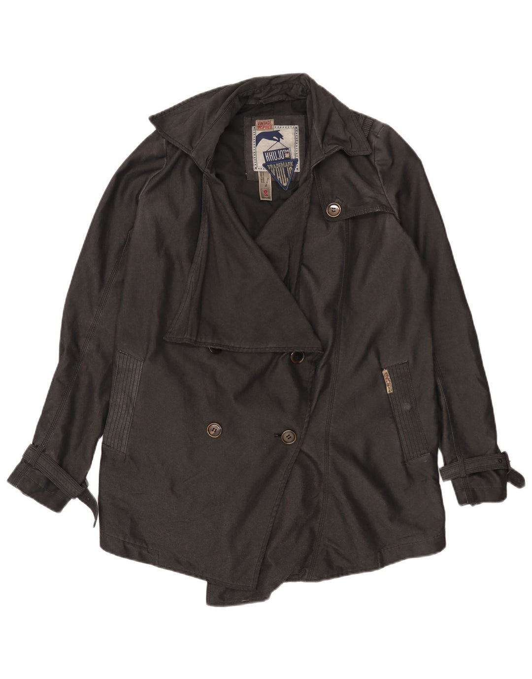 KHUJO Damen-Trenchcoat in Übergröße, Gr. 10, Größe S, Schwarz, Polyester