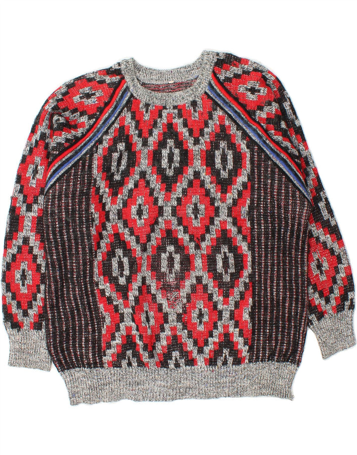 VINTAGE Mens Crew Neck Jumper Sweater XL Red Geometric Vintage Vintage and Second-Hand Vintage from Messina Hembry 