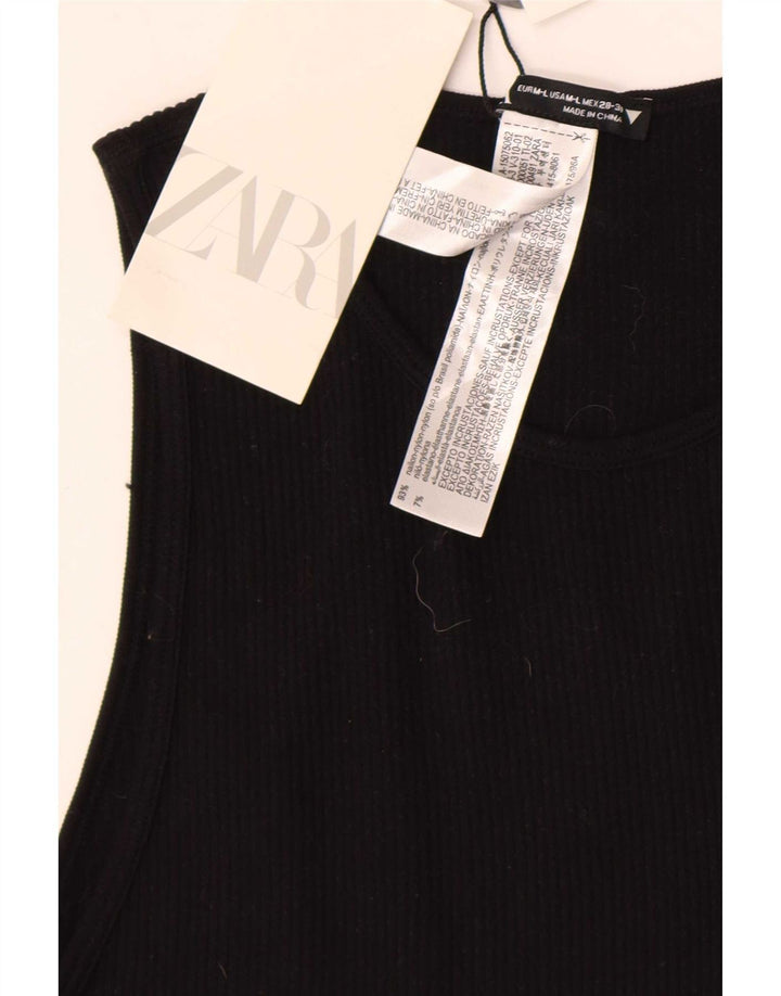 Zara Damen Crop Top UK 12 Mittelschwarzes Nylon