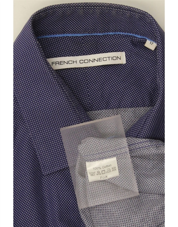 French Connection Mens Shirt Size 17 XL Navy Blue Spotted Cotton