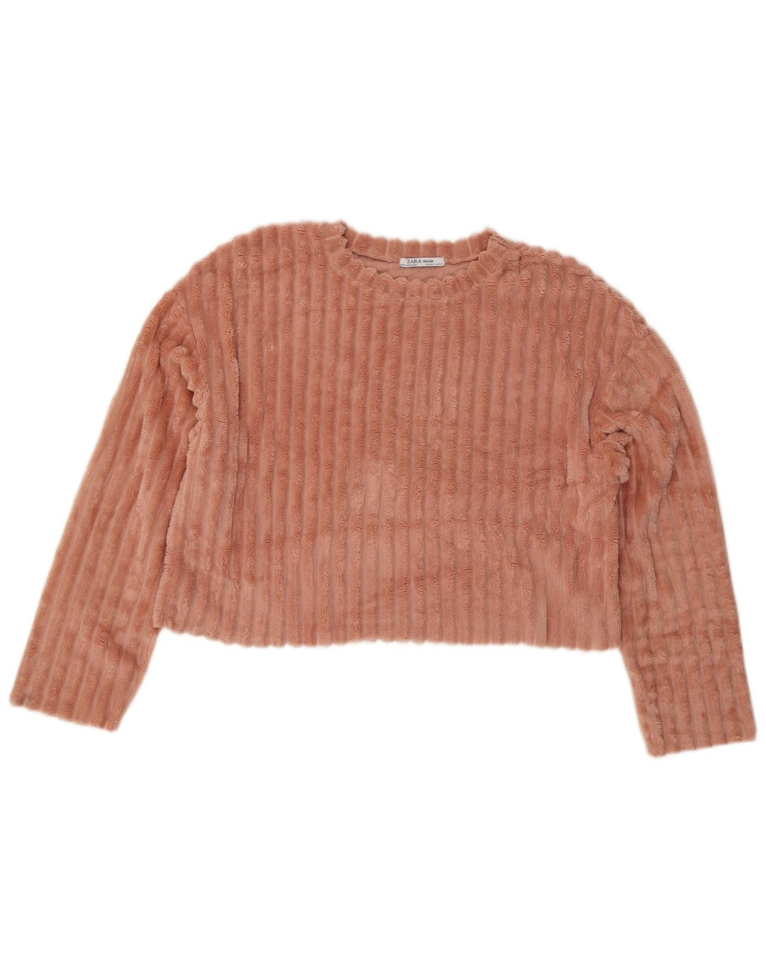Zara Womens Crop Velour Oversized Blouse Top UK 10 Small Pink Polyester