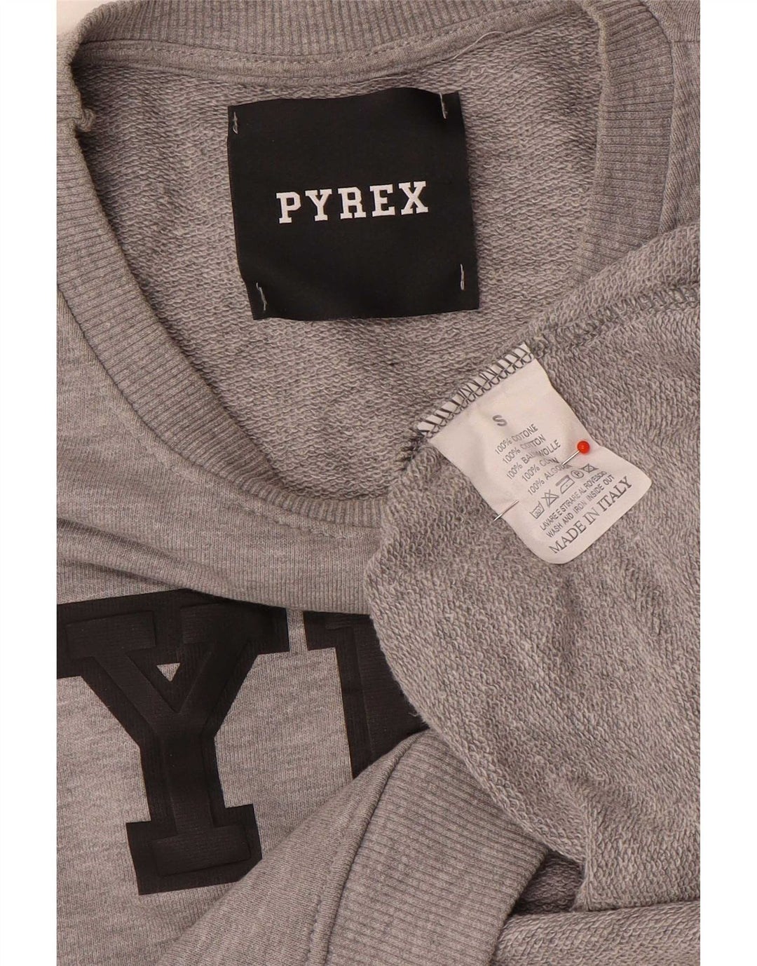 Pyrex Womens Oversized Crop Graphic Sweatshirt Jumper UK 10 Small Grey