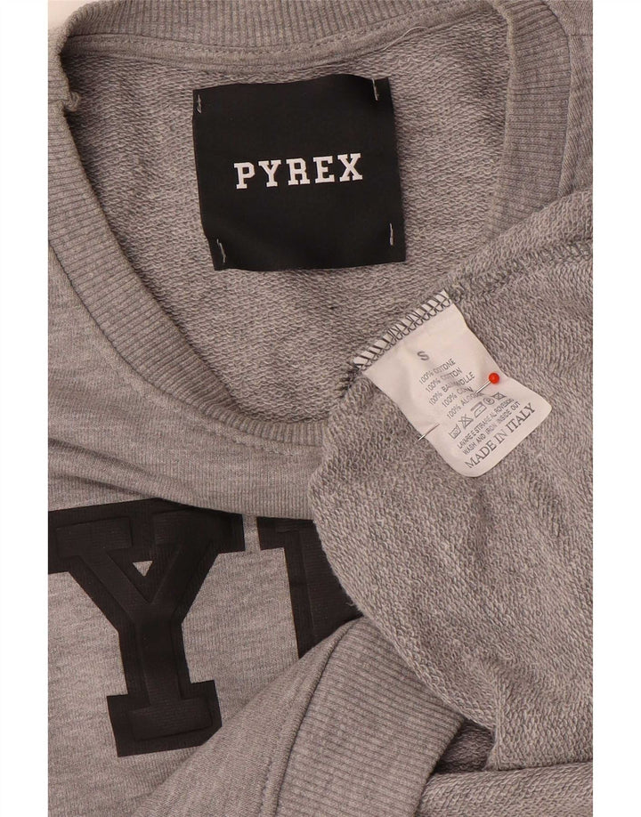 Pyrex Womens Oversized Crop Graphic Sweatshirt Jumper UK 10 Small Grey