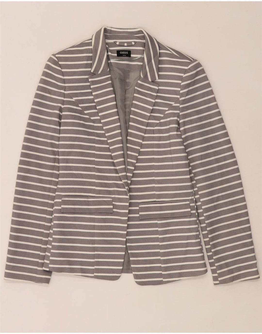 Oasis Womens Open Blazer Jacket UK 8 Small  Grey Striped Polyester