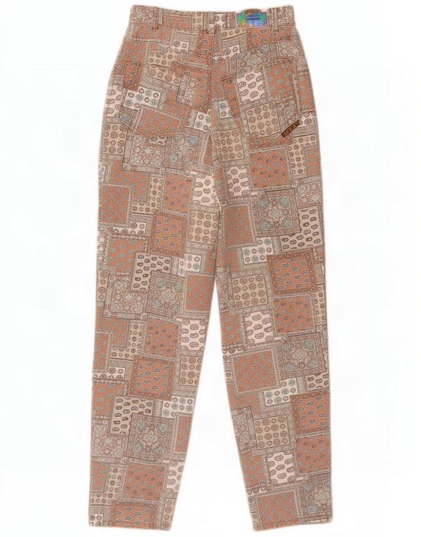 Vintage Womens Tapered Casual Trousers W24 L27 Brown Geometric
