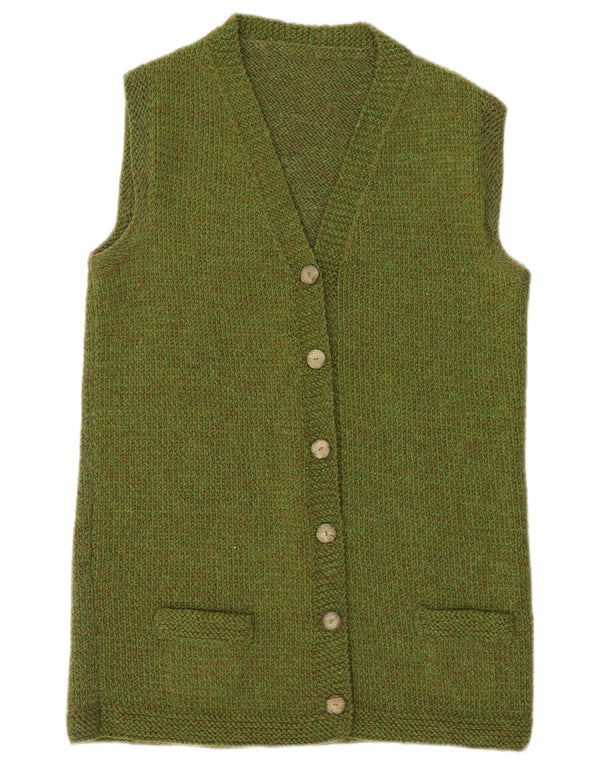 Vintage damski sweter bez rękawów o przedłużonym fasonie UK 14, średni zielony