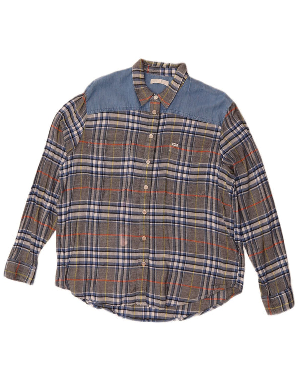 Lee Womens Flannel Shirt UK 16 Large Grey Plaid Viscose