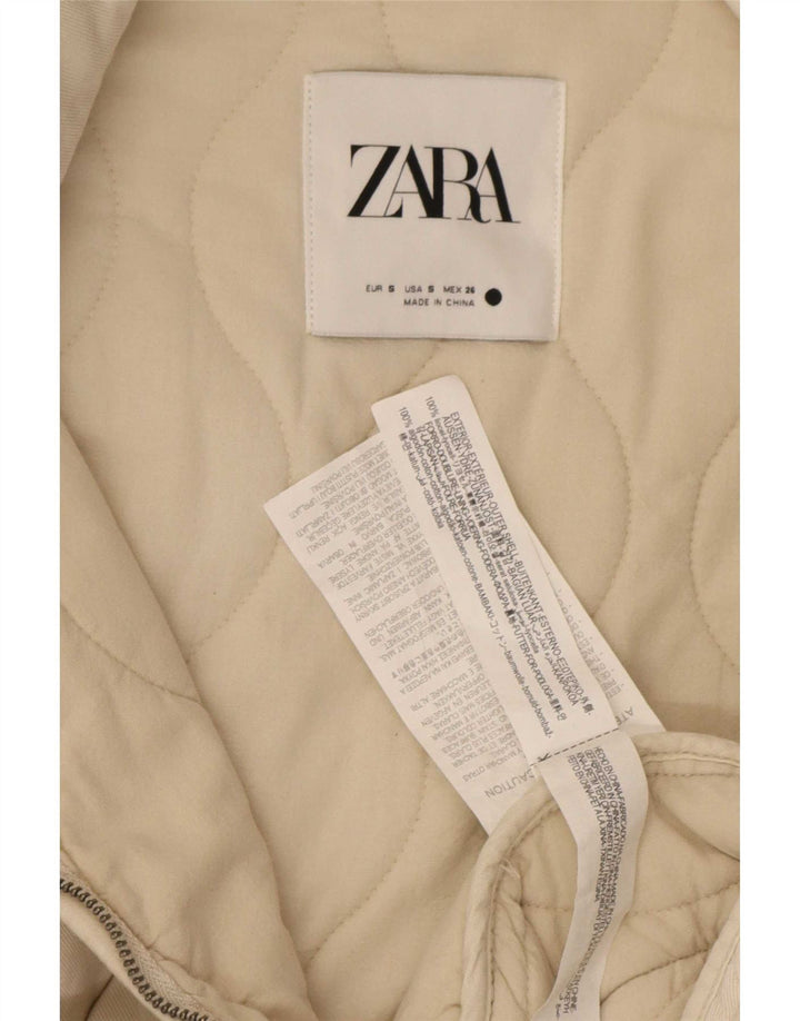 Zara Womens Oversized Quilted Jacket UK 10 Small Beige Cotton