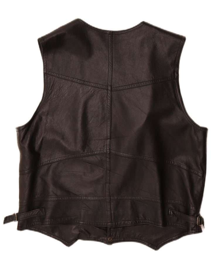 VINTAGE Mens Leather Waistcoat Large Black