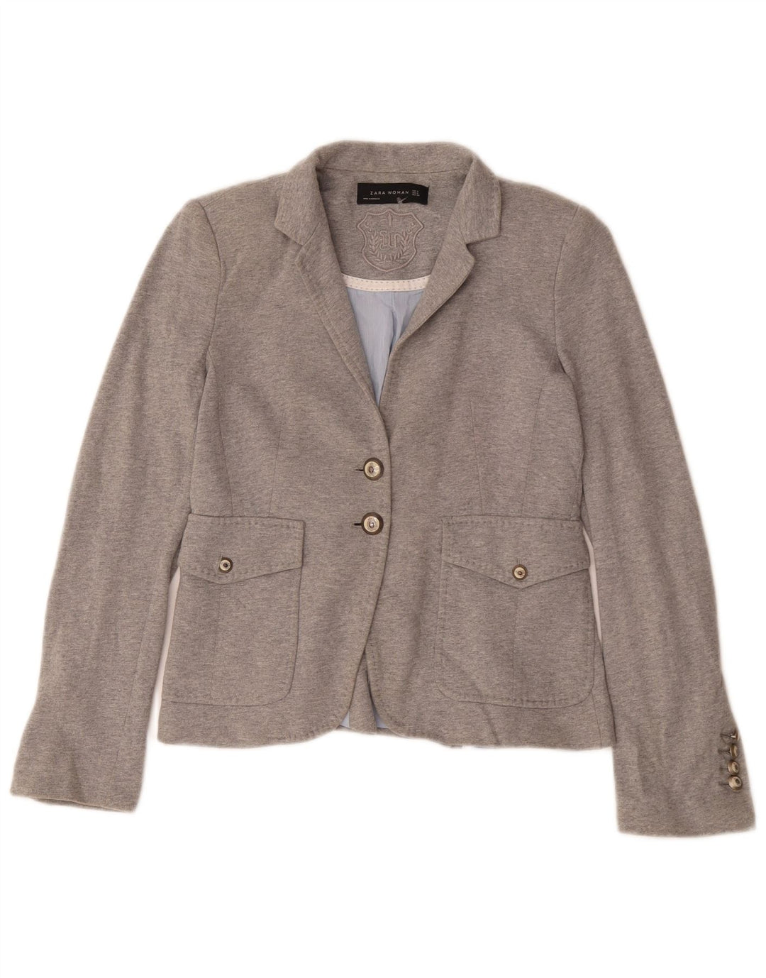 Zara Womens 2 Button Blazer Jacket UK 10 Small Grey Polyester