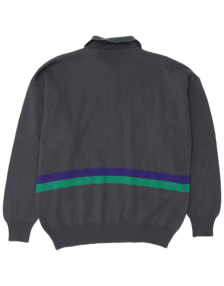 SETTEBELLO Mens Polo Neck Jumper Sweater Large Grey Colourblock Wool