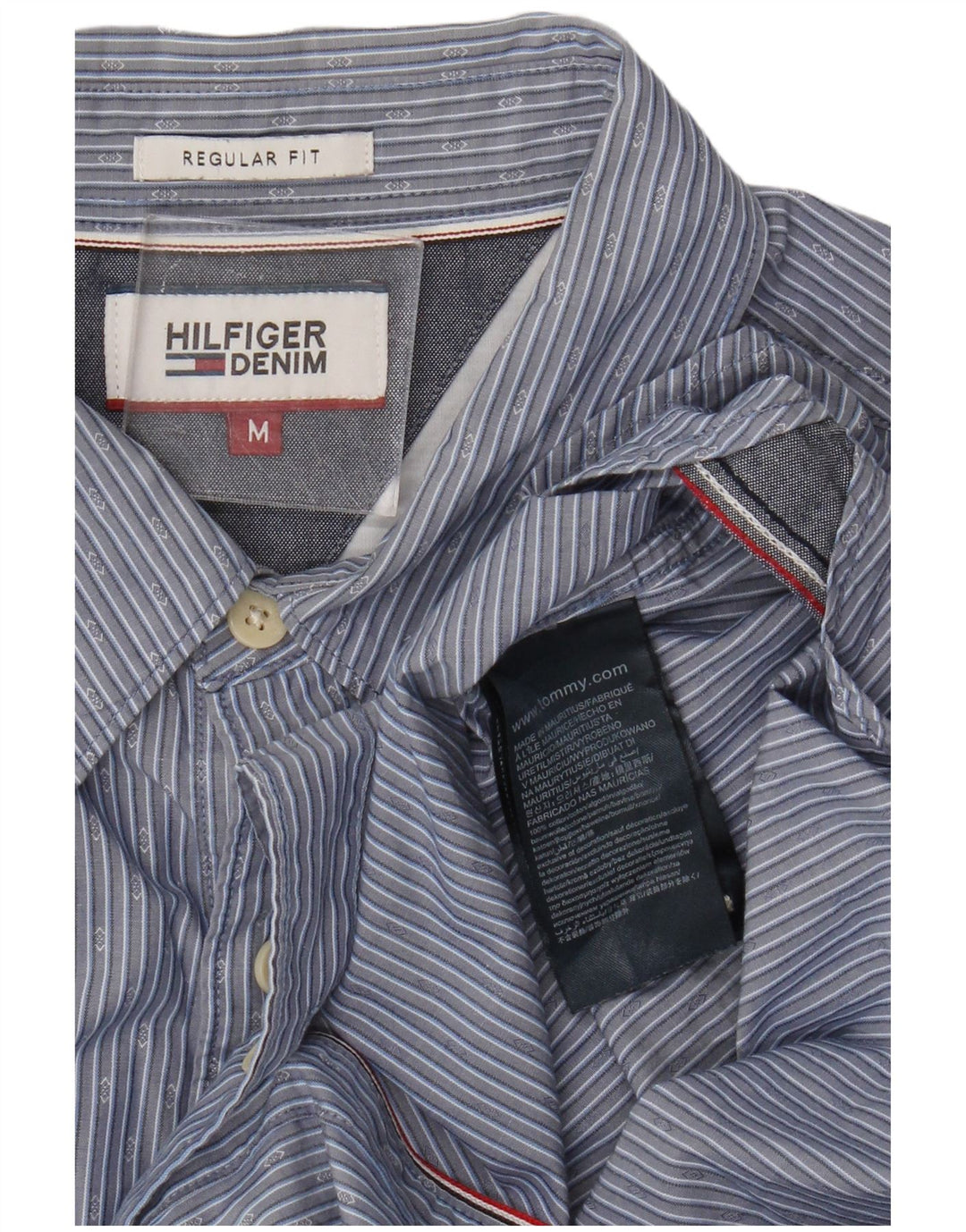 Tommy Hilfiger Mens Regular Fit Shirt Medium Blue Striped Cotton