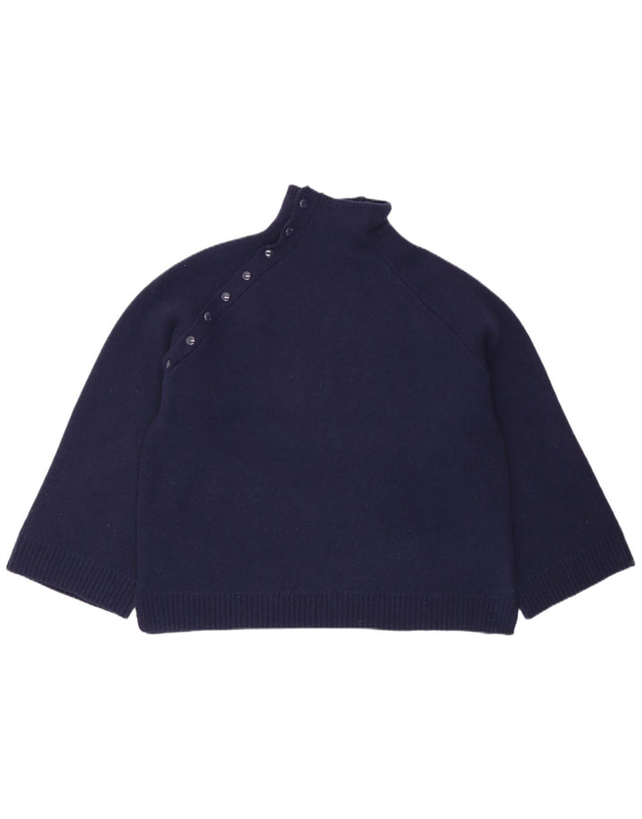 Zara Womens Oversized Turtle Neck Jumper Sweater UK 10 Small Navy Blue Wool