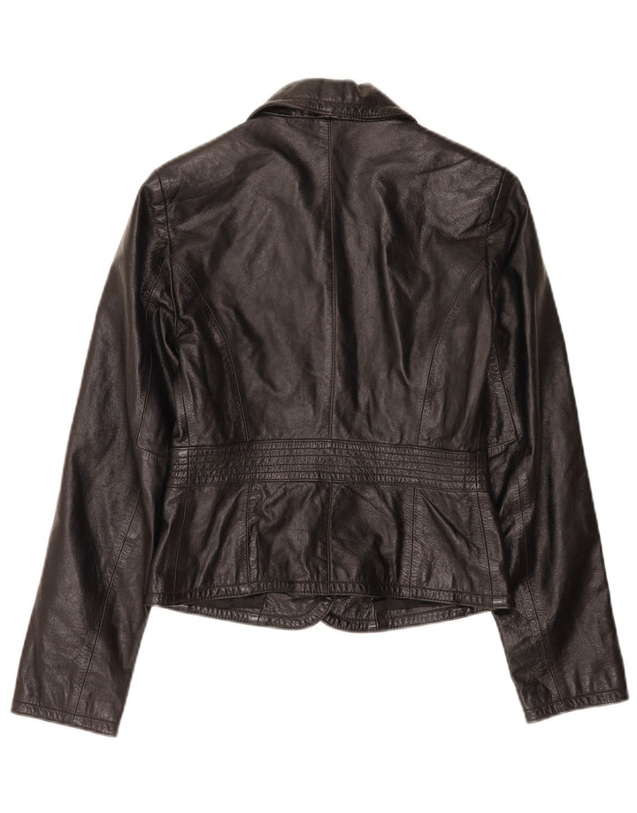 Sisley Veste blazer courte en cuir à 2 boutons pour femme IT 40 Small Noir