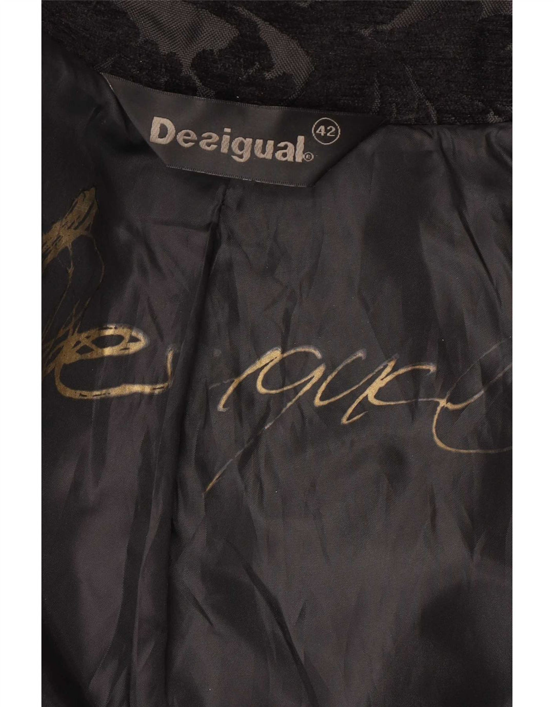 Desigual Womens Regular Fit Overcoat EU 42 Large Black Floral Modern