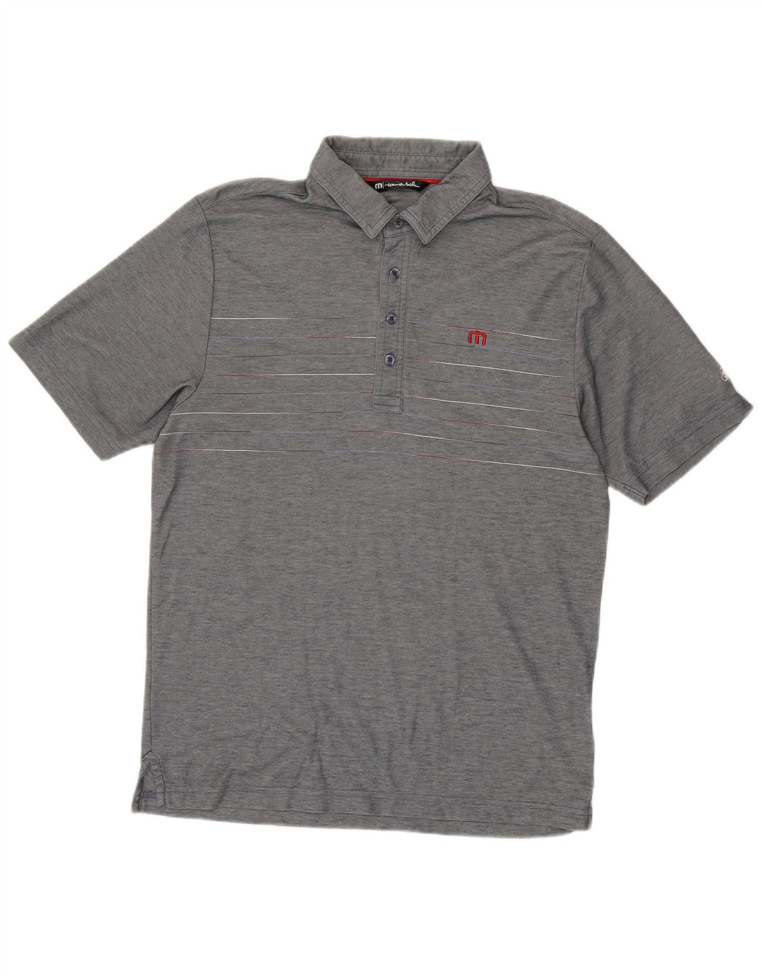 Travis Mathew Mens Polo Shirt Medium Grey Striped Cotton