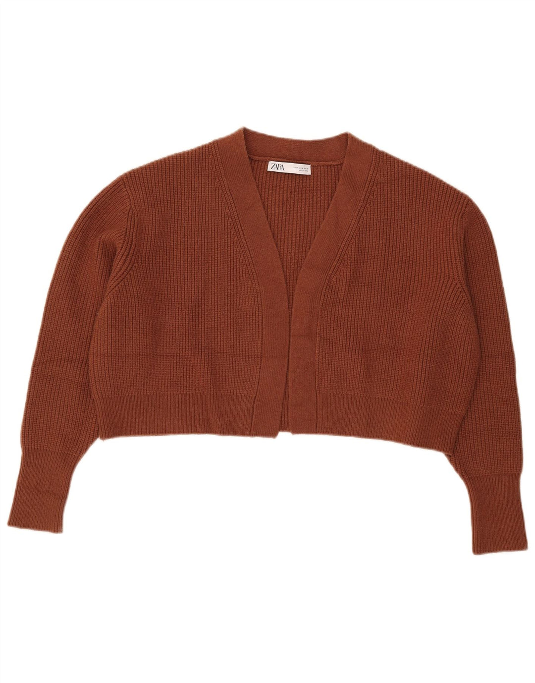 Zara Womens Oversized Crop Open Cardigan Sweater UK 14 Medium Brown