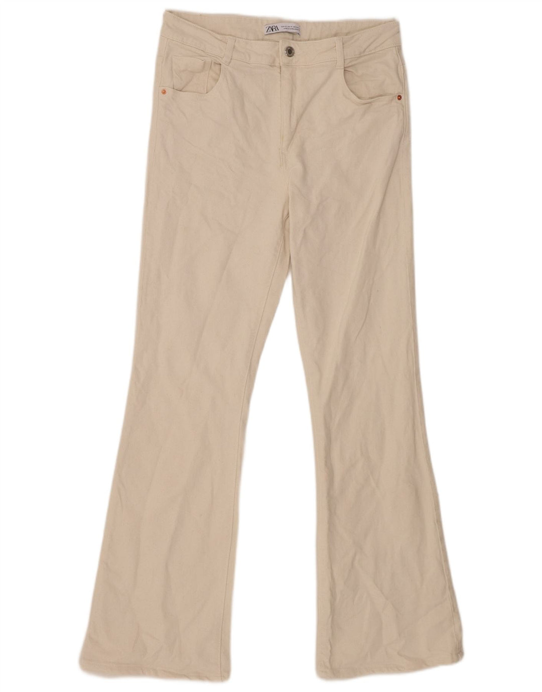 Zara Dame Flared Jeans EU 42 Large W32 L31 Beige Bomuld