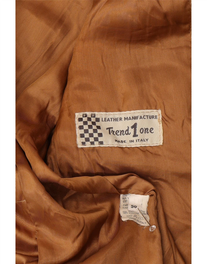 VINTAGE Womens Leather Jacket IT 50 XL Beige Leather