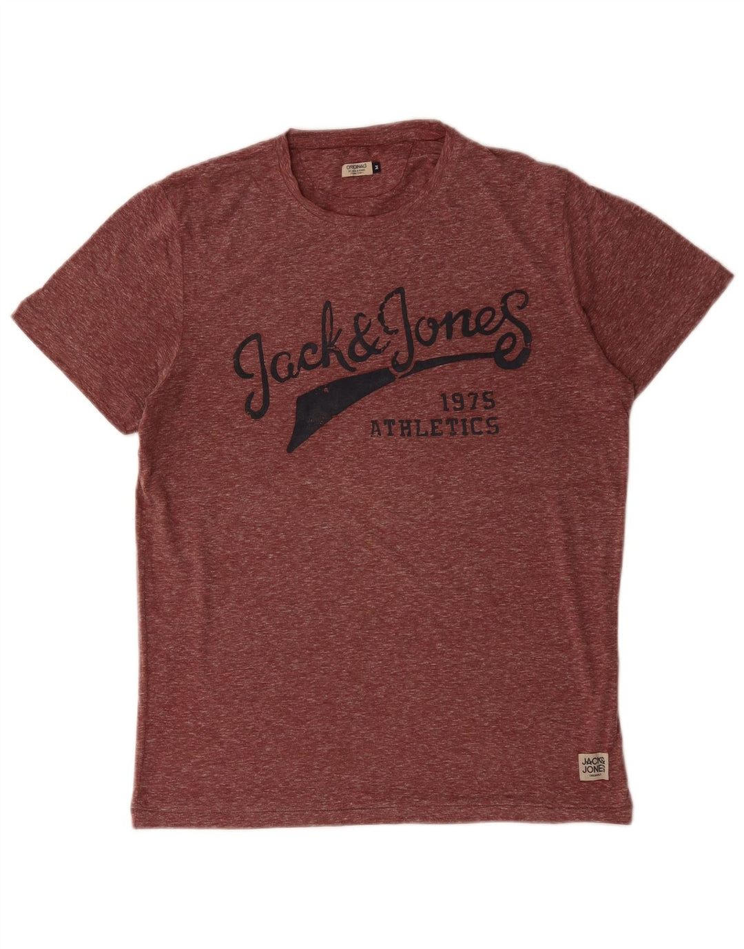 JACK & JONES Mens Graphic T-Shirt Top Medium Burgundy Flecked Polyester