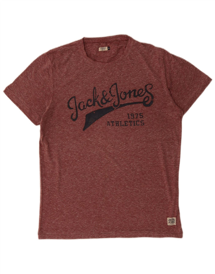 JACK & JONES Mens Graphic T-Shirt Top Medium Burgundy Flecked Polyester