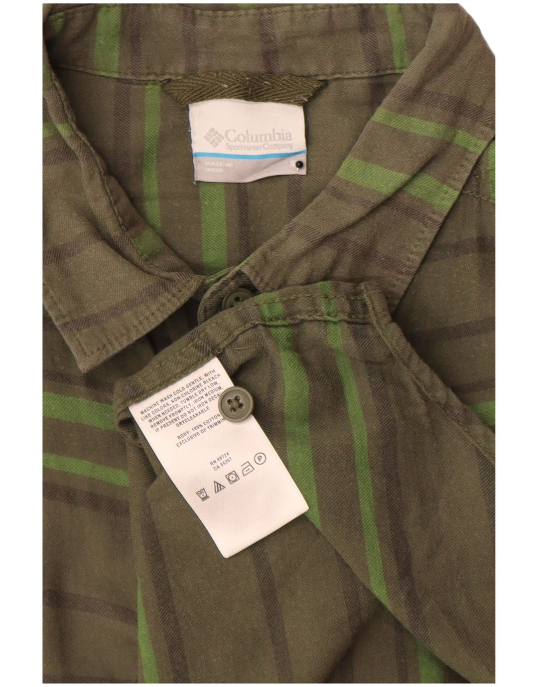 Columbia Mens Flannel Shirt Small Khaki Striped Cotton