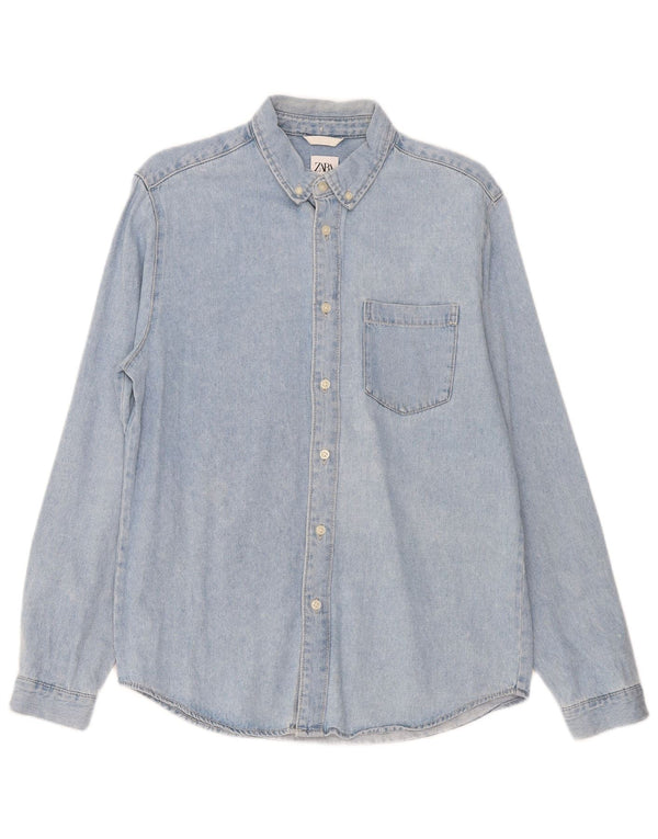 Zara Mens Denim Shirt Medium Blue Cotton