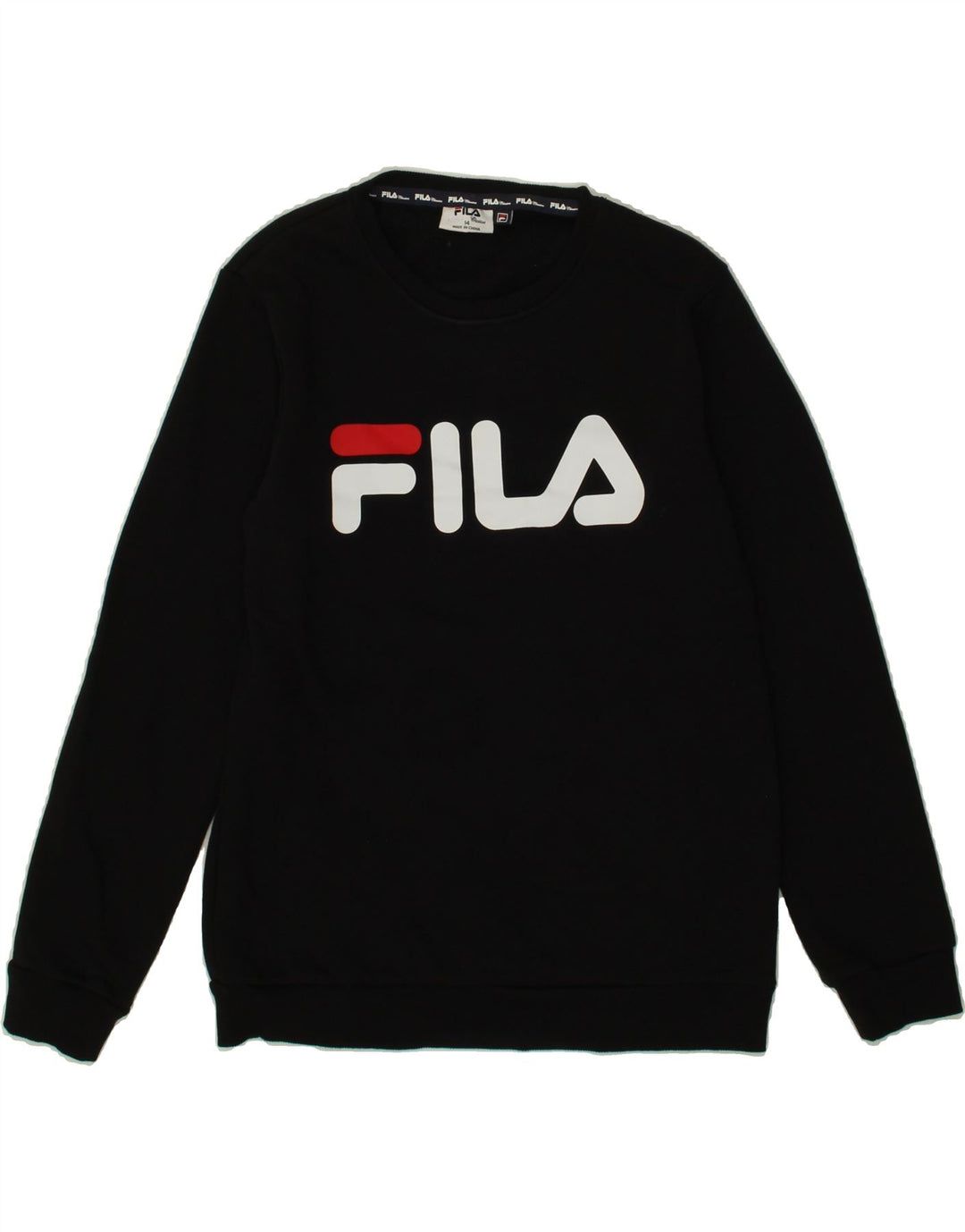 FILA Boys Graphic Sweatshirt Jumper 13-14 Years Black Cotton Vintage Fila and Second-Hand Fila from Messina Hembry 