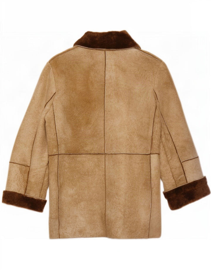 Jaqueta Shearling Feminina Vintage Reino Unido 14 Marrom Médio