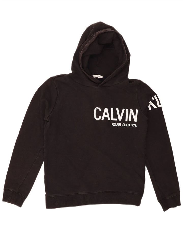 CALVIN KLEIN JEANS Boys Graphic Hoodie Jumper 15-16 Years Black Cotton